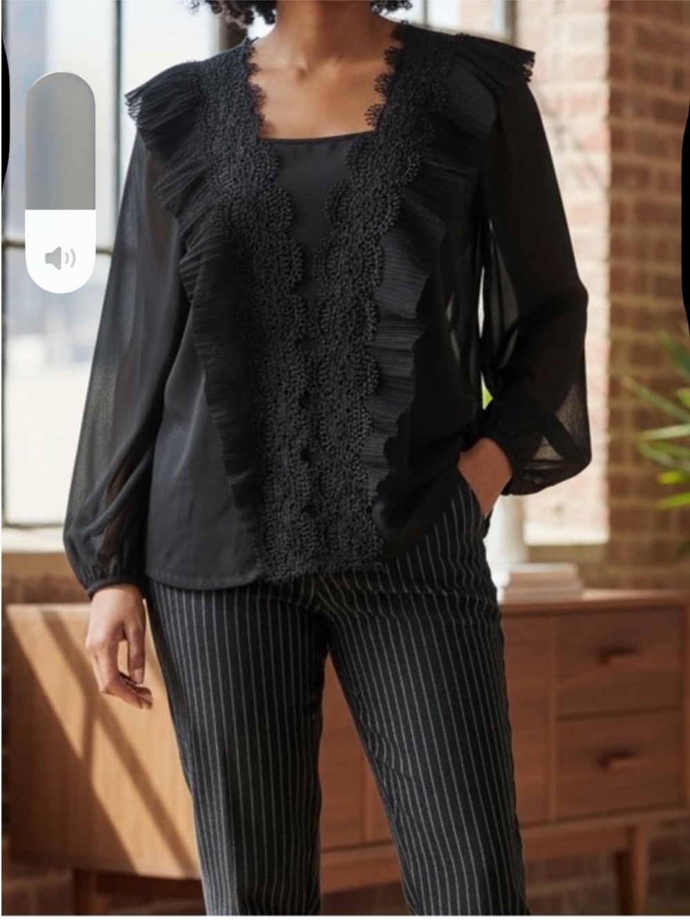 Marc New York Women’s New Black Ruffle & Lace Trim Square-Neck Dressy Formal Top